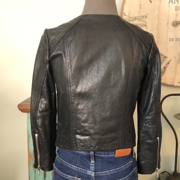 MADEWELL BLACK LEATHER MOTO ZIPPERS JACKET COLLARLESS SIZE XS - Picture 9 of 15